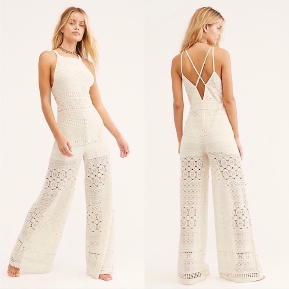 Free People Crochet Jumpsuit NWOT Cream Sz S